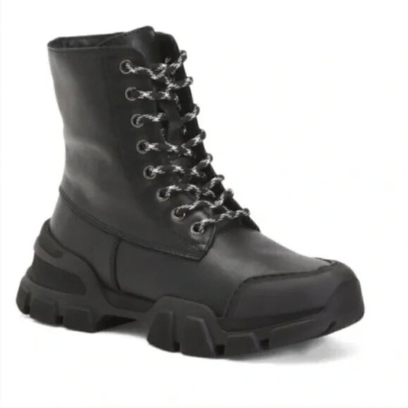 New! Aquatalia‎ Elvira Leather Lace Up Boots Hiking Combat Lug Sole - Picture 1 of 7